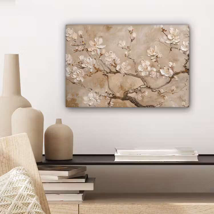 Canvas schilderij - Bloemen - Modern - Beige - Wit - Bloesem — 5