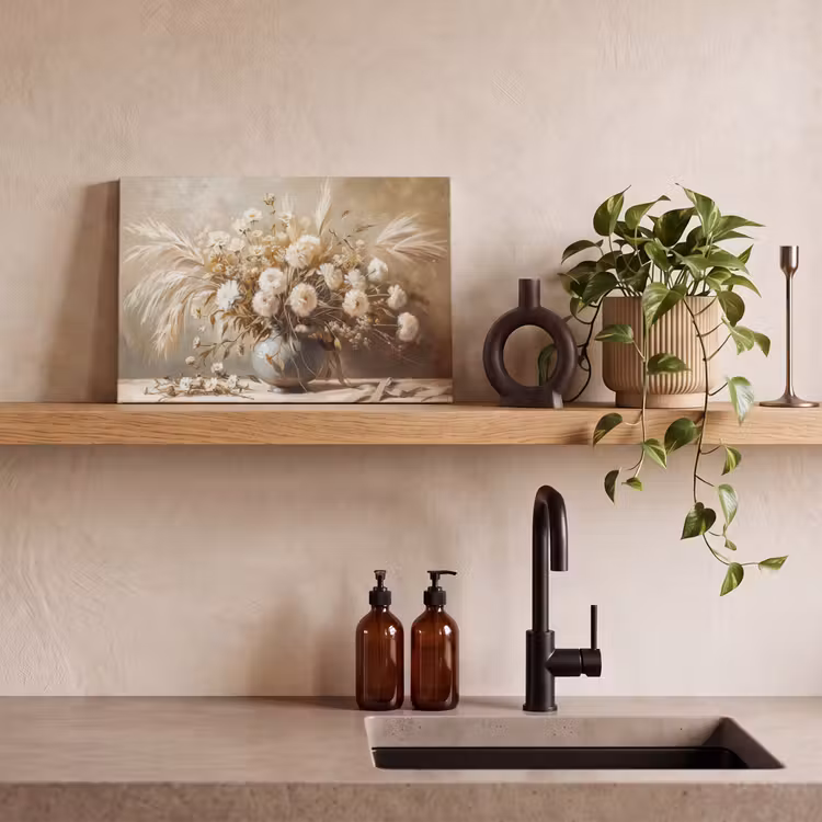 Canvas schilderij - Bloemen - Vaas - Stilleven - Beige — 3