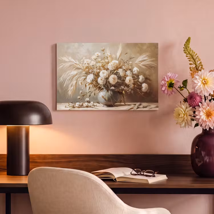 Canvas schilderij - Bloemen - Vaas - Stilleven - Beige — 4