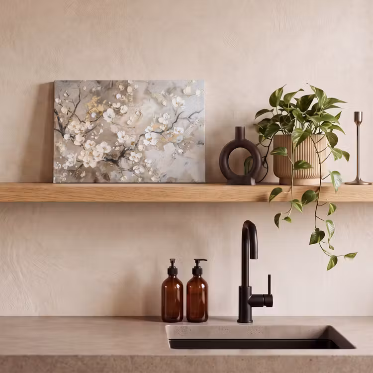 Canvas schilderij - Bloemen - Wit - Goud - Beige - Luxe — 3