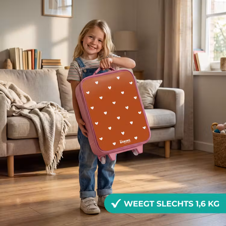 Kinderkoffer - Roze - Wit hartjespatroon op oranje bruine achtergrond — 2