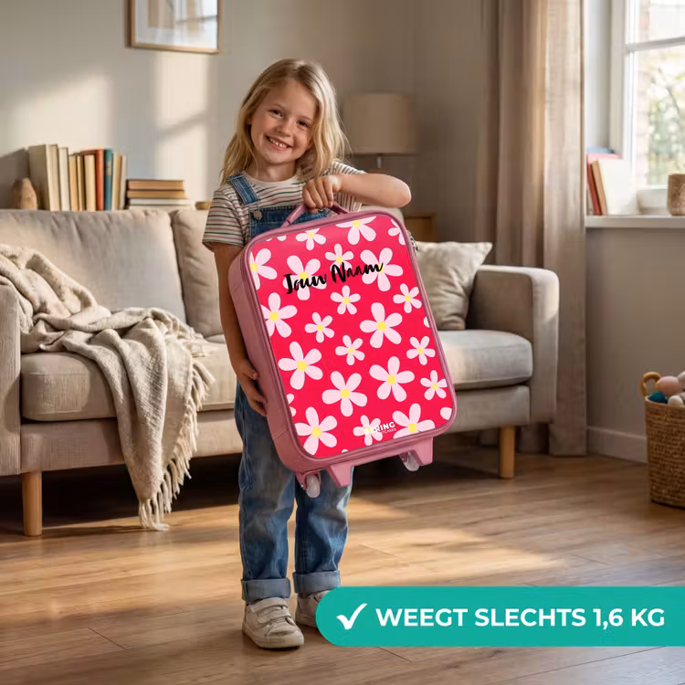 Kinderkoffer - Roze - Madeliefjesmania hotpink — 2