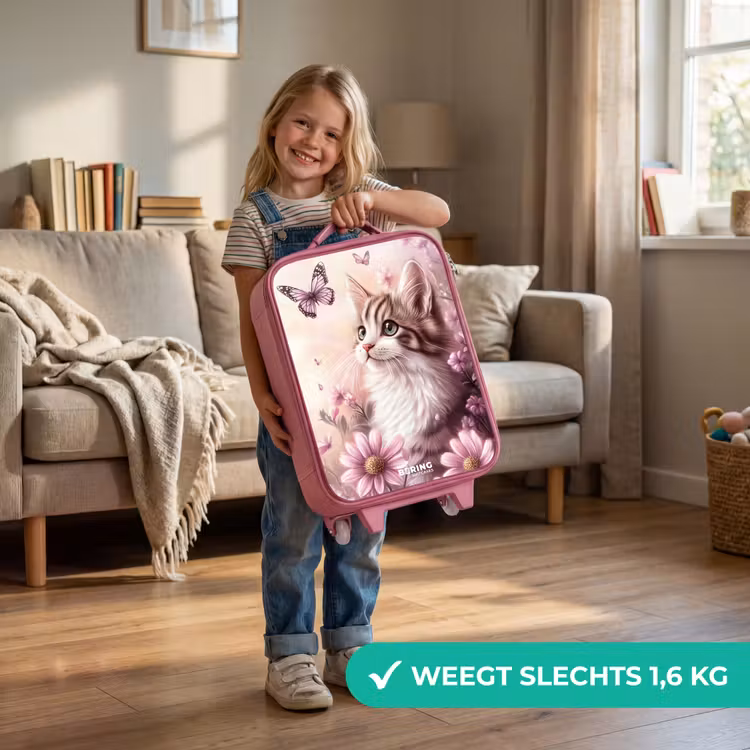 Kinderkoffer - Roze - Kat - Paars - Vlinders - Bloemen — 2