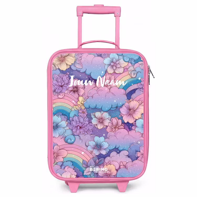 Kinderkoffer - Roze - Illustratie van wolken, regenbogen en bloemen — 1