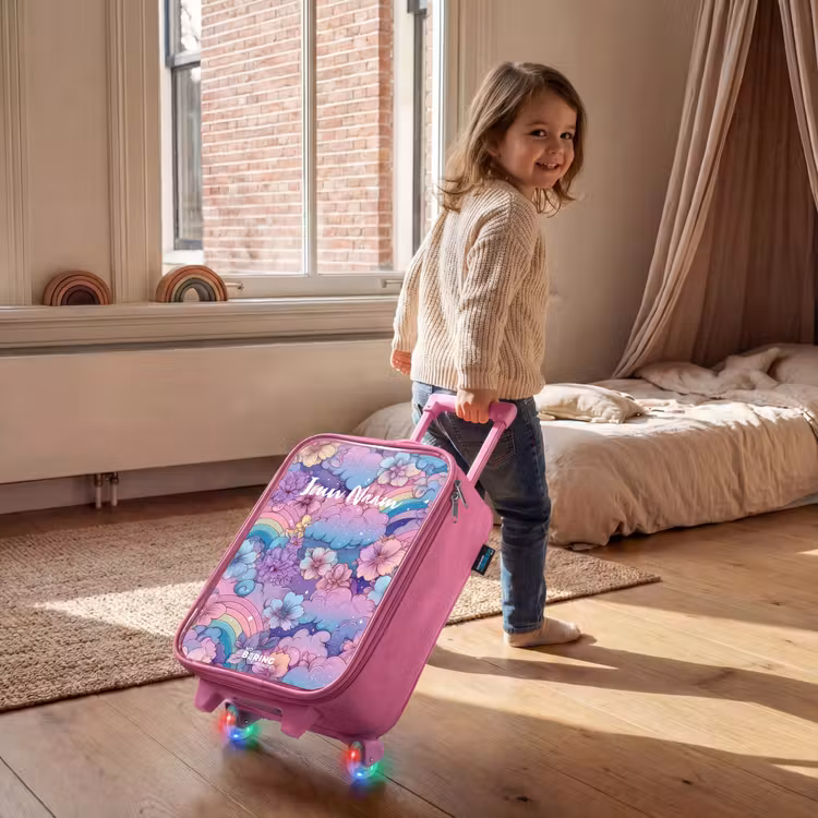 Kinderkoffer - Roze - Illustratie van wolken, regenbogen en bloemen — 3
