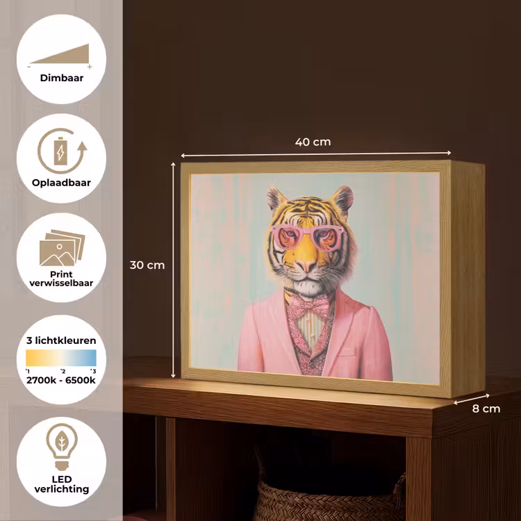 Lightbox - Wandlamp - Tijger - Strik - Jasje - Roze — 10