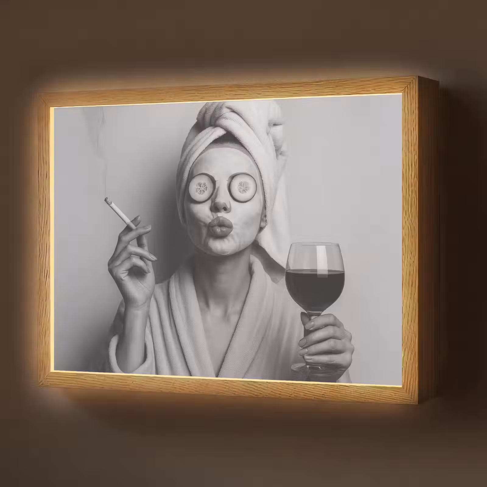 Lightbox - Wandlamp - Vrouw - Masker - Wijn - Sigaret — 1