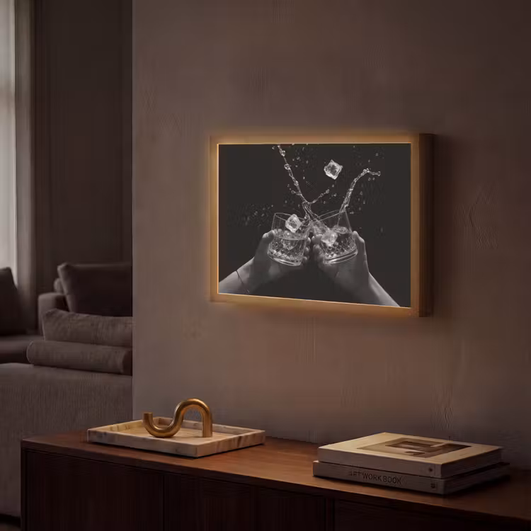 Lightbox - Wandlamp - Whiskyglazen - Ijs - Spetters - Zwart — 2