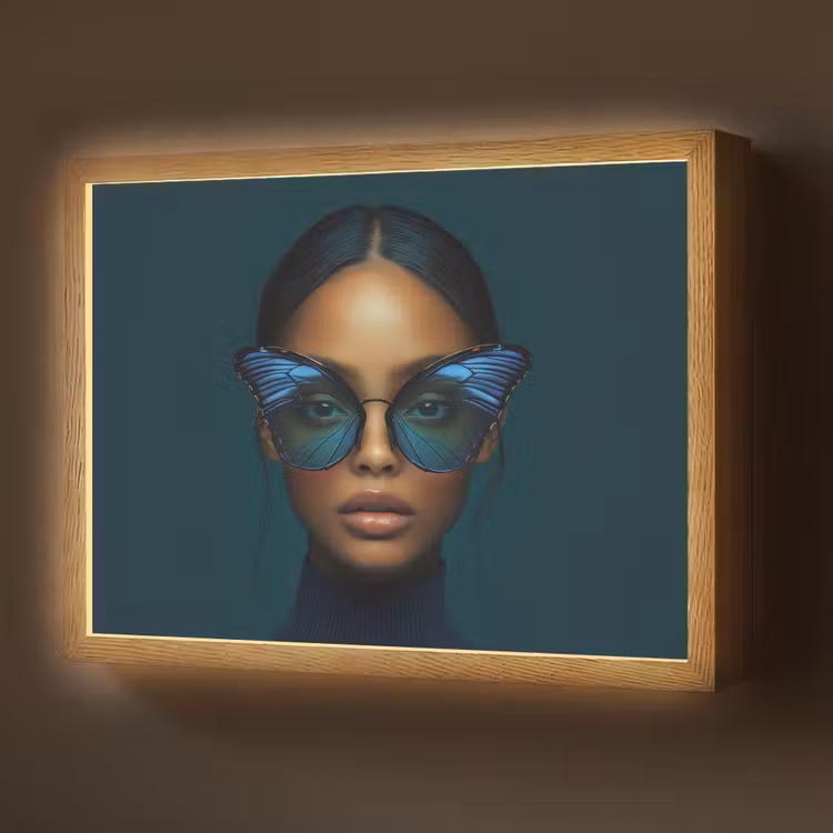 Lightbox - Wandlamp - Vrouw - Vlinder - Bril - Blauw - Modern - Portret — 1
