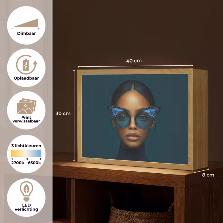 Lightbox - Wandlamp - Vrouw - Vlinder - Bril - Blauw - Modern - Portret — 10