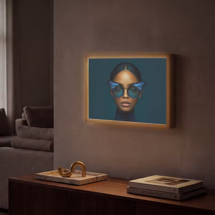 Lightbox - Wandlamp - Vrouw - Vlinder - Bril - Blauw - Modern - Portret — 2