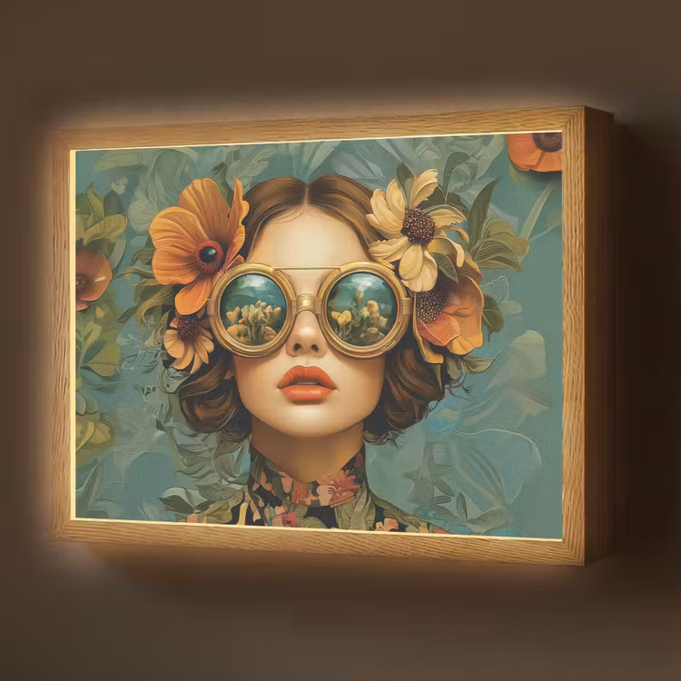 Lightbox - Wandlamp - Vrouw - Bloemen - Vlinders - Natuur - Vintage — 1