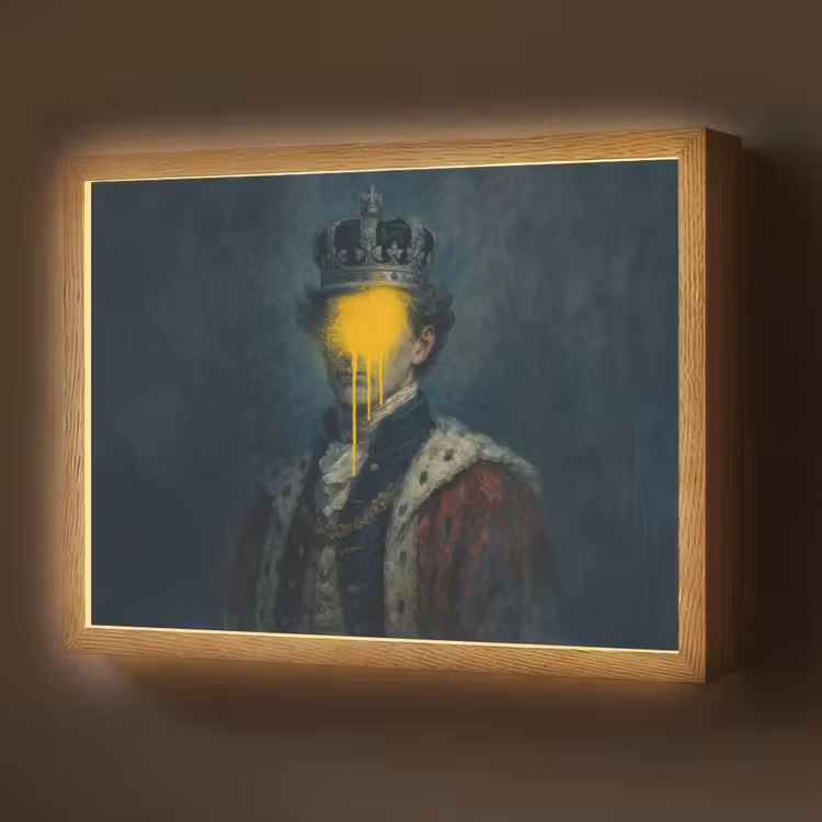 Lightbox - Wandlamp - Koning - Portret - Druipende gele verf — 1