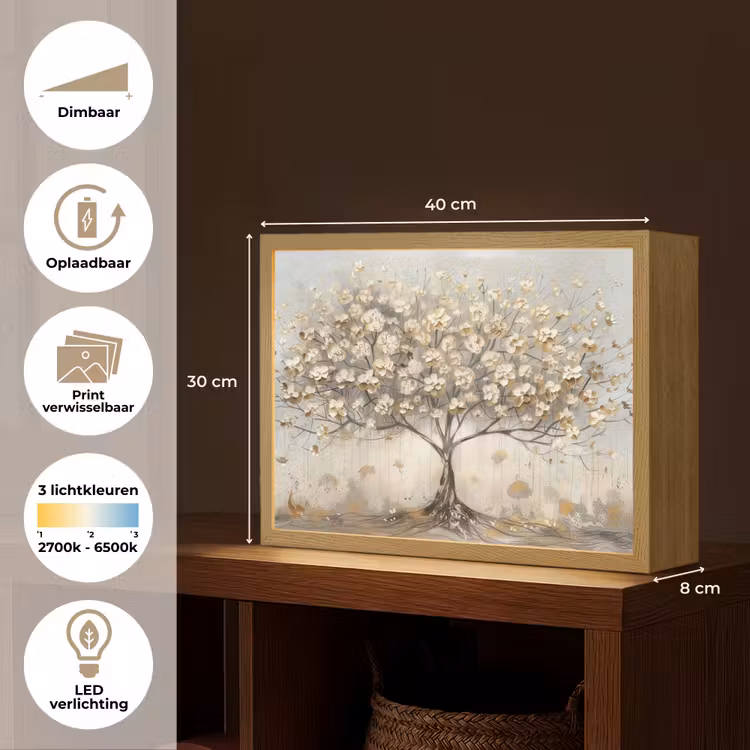 Lightbox - Wandlamp - Boom - Beige - Goud - Verflook - Grijs — 10