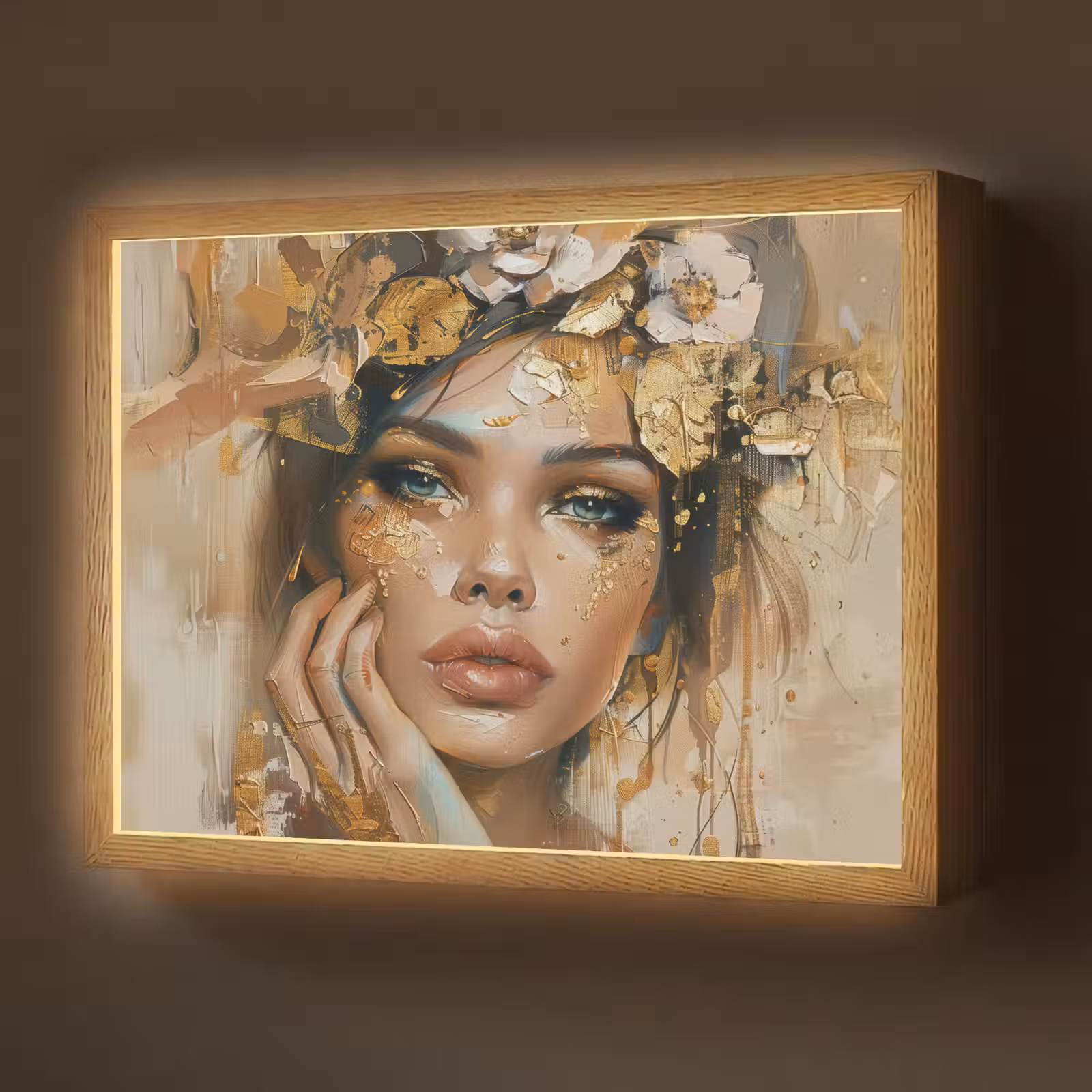 Lightbox - Wandlamp - Vrouw - Bloemen - Goud - Portret — 1