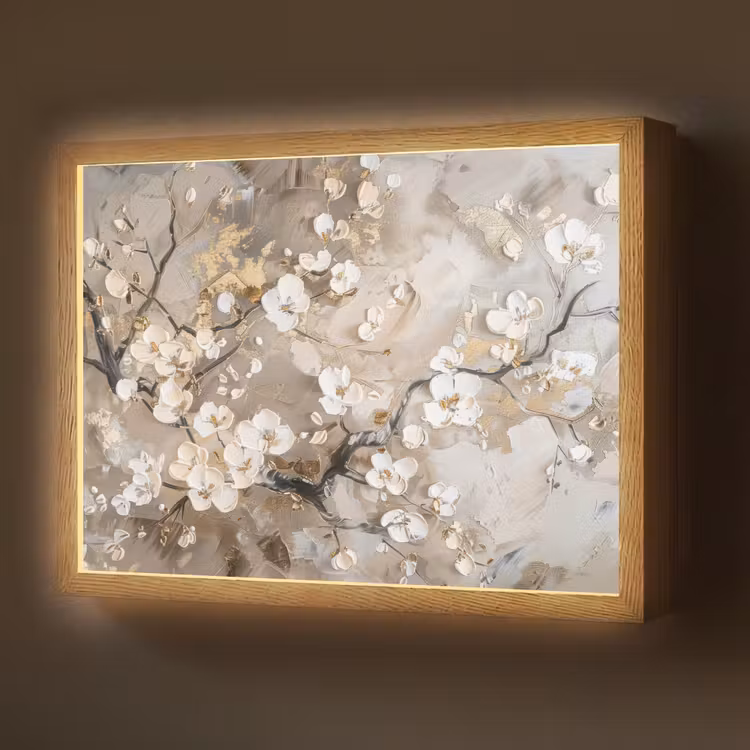 Lightbox - Wandlamp - Bloemen - Wit - Goud - Beige  - Luxe — 1