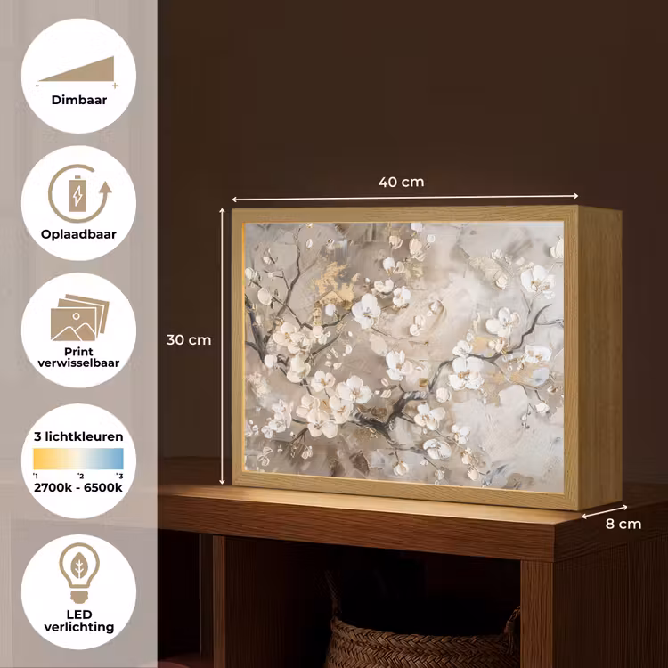Lightbox - Wandlamp - Bloemen - Wit - Goud - Beige  - Luxe — 10