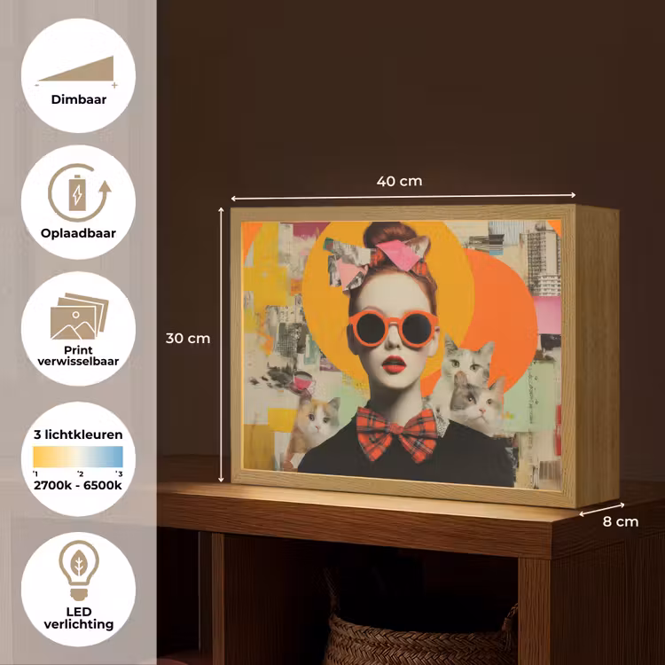 Lightbox - Wandlamp - Vrouw - Bril - Strik - Retro — 10