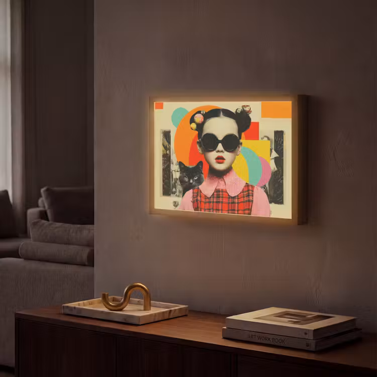 Lightbox - Wandlamp - Meisje - Zonnebril - Kat - Retro — 2