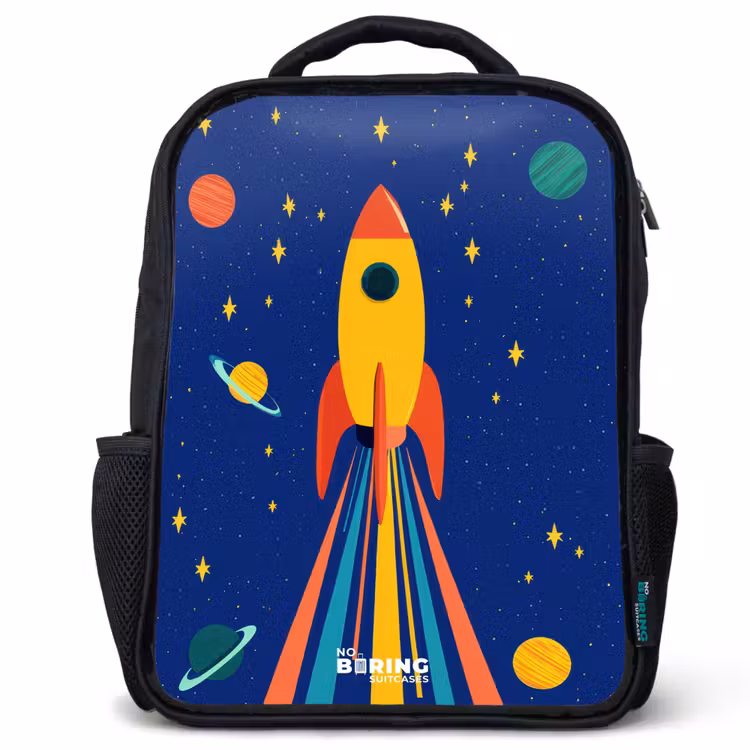 Kinderrugzak - Zwart - Raket - Sterren - Planeet - Ruimte — 1
