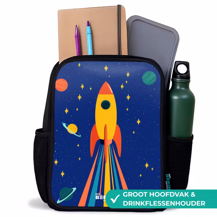 Kinderrugzak - Zwart - Raket - Sterren - Planeet - Ruimte — 4
