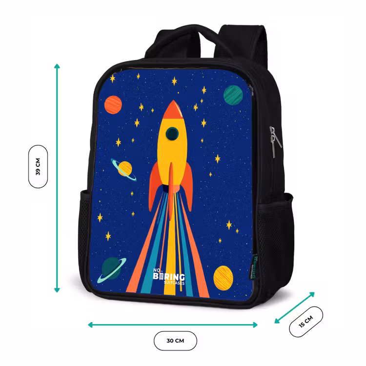 Kinderrugzak - Zwart - Raket - Sterren - Planeet - Ruimte — 5
