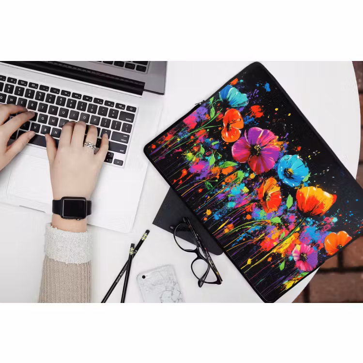 Laptophoes - Bloemen - Kleurrijk - Spetters — 3