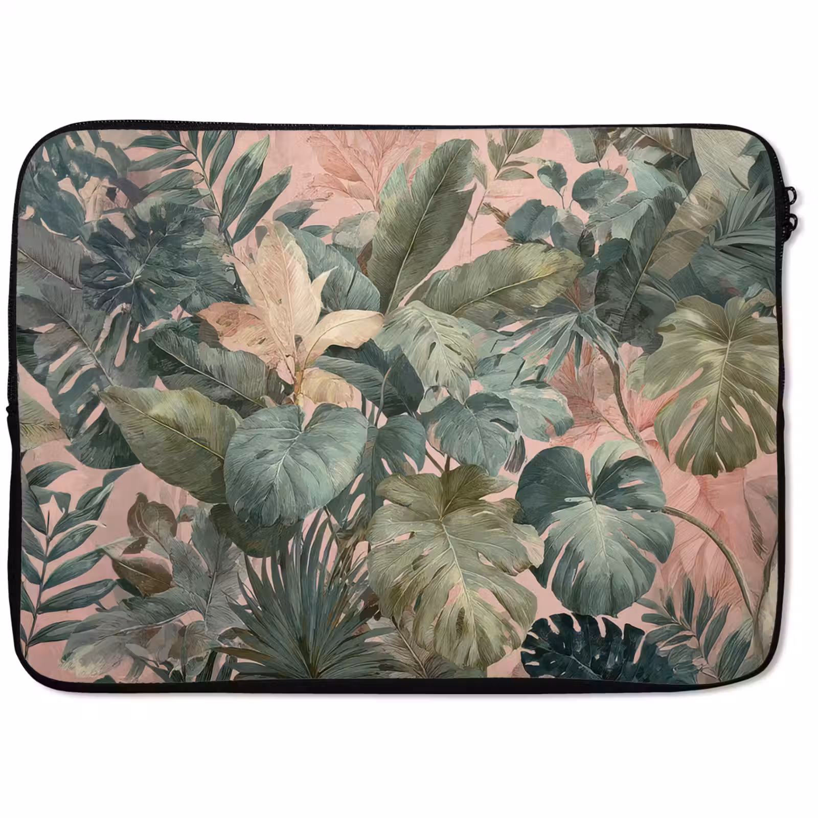 Laptophoes - Compositie van bladeren - Groen - Roze — 1