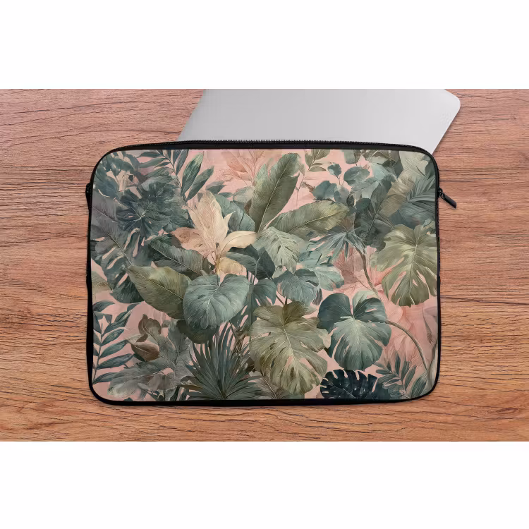 Laptophoes - Compositie van bladeren - Groen - Roze — 2