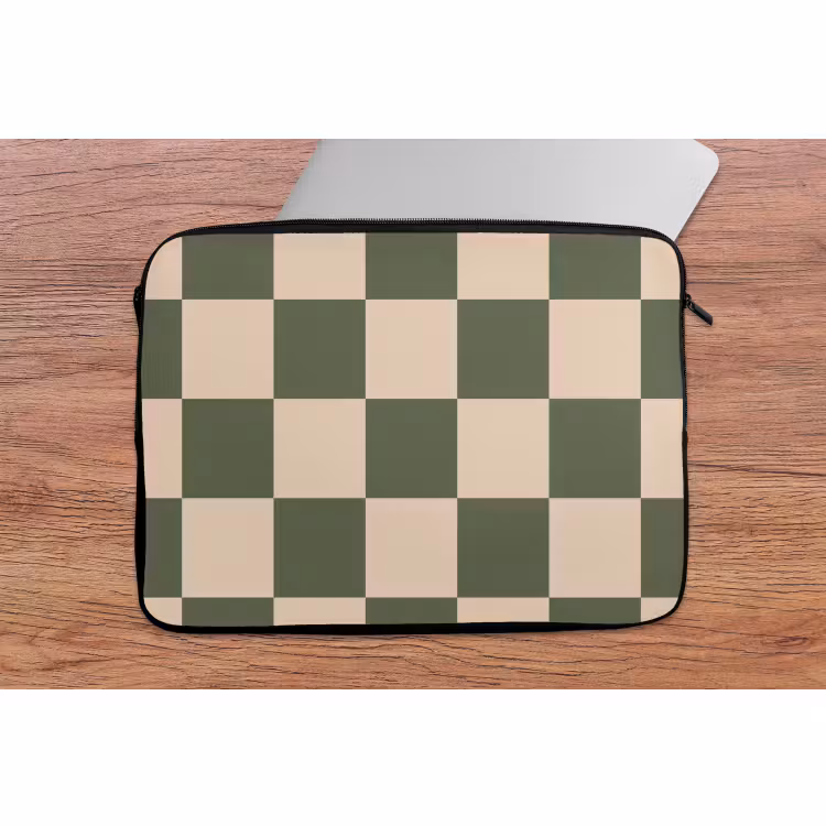Laptophoes - Schaakbord print - Groen - Beige - Blokjes — 2