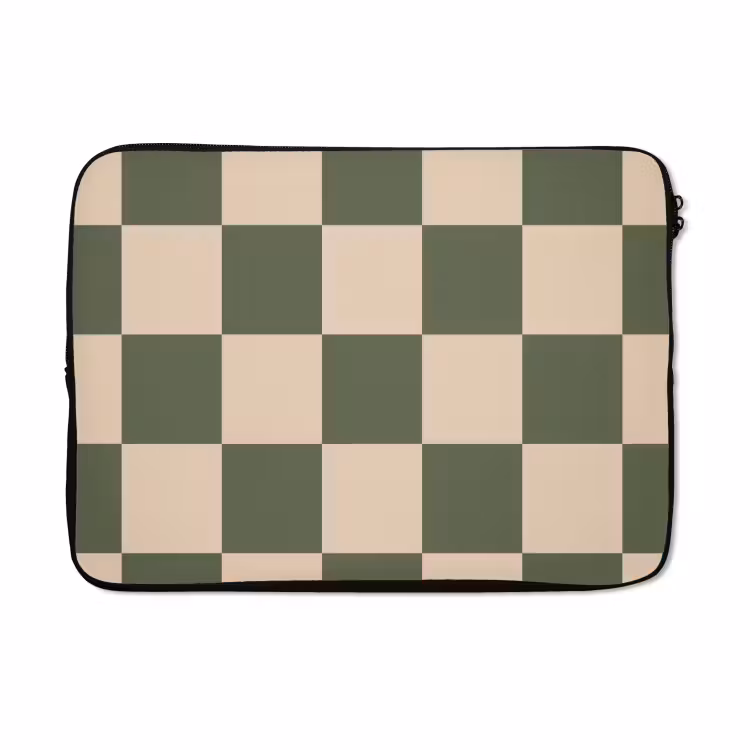 Laptophoes - Schaakbord print - Groen - Beige - Blokjes — 5