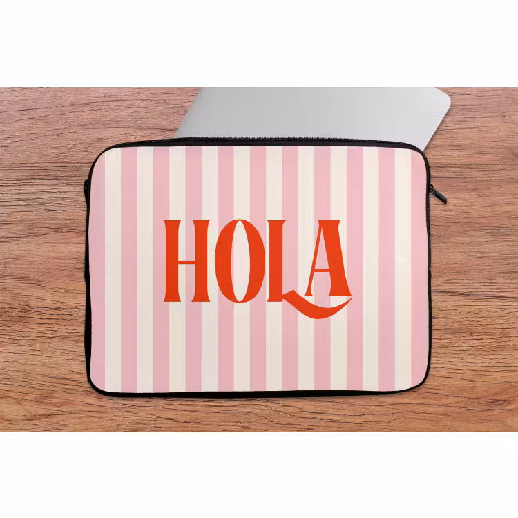 Laptophoes - Hola - Quote - Strepen - Pastel - Roze - Rood - Wit — 2