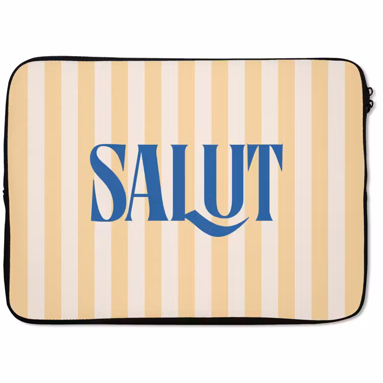Laptophoes - Salut - Quote - Strepen - Geel - Blauw - Wit — 1