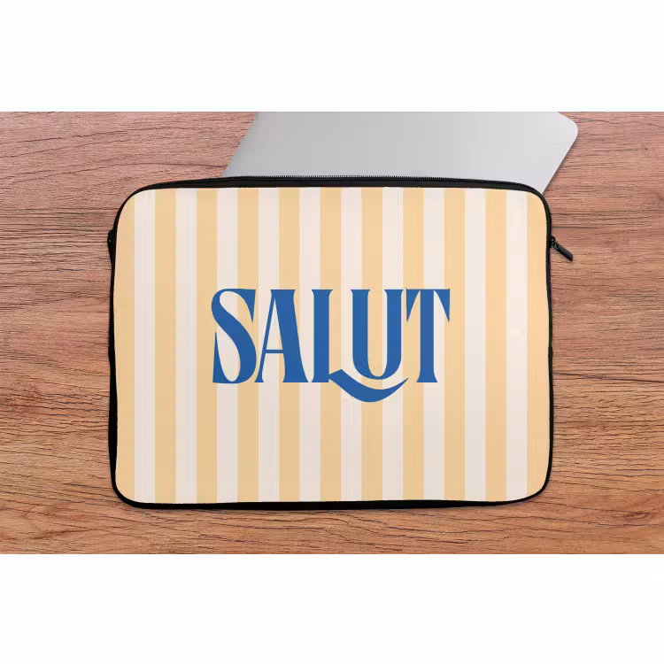 Laptophoes - Salut - Quote - Strepen - Geel - Blauw - Wit — 2