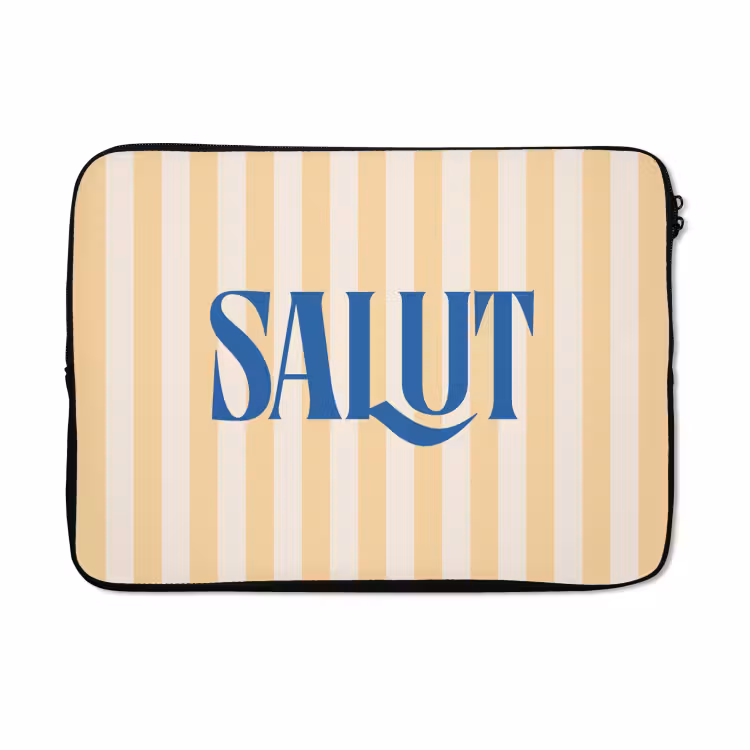 Laptophoes - Salut - Quote - Strepen - Geel - Blauw - Wit — 5