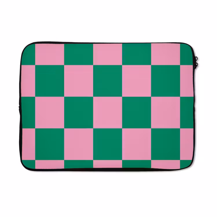 Laptophoes - Schaakbord patroon - Groen - Roze - Blokjes — 5