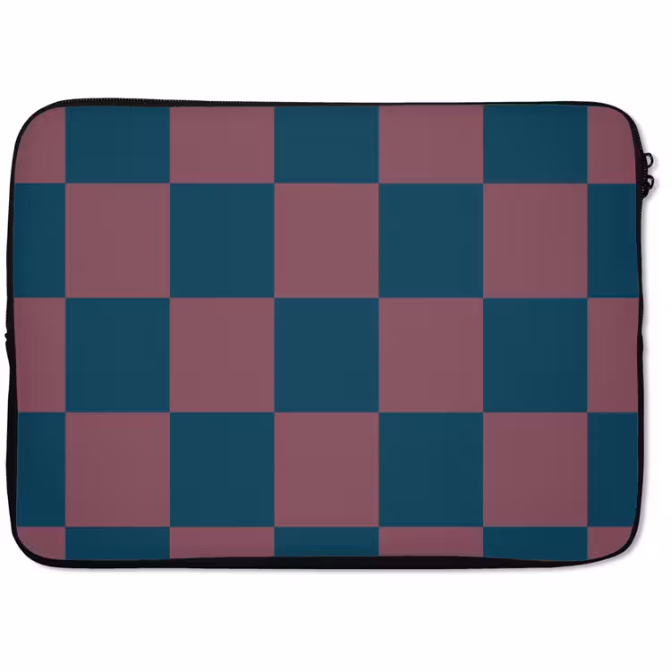 Laptophoes - Schaakbord print - Blauw - Rood - Blokjes — 1