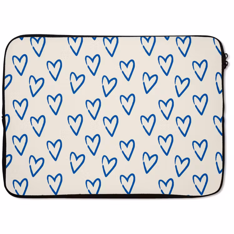 Laptophoes - Hartjes patroon - Blauw - Beige - Liefde — 1