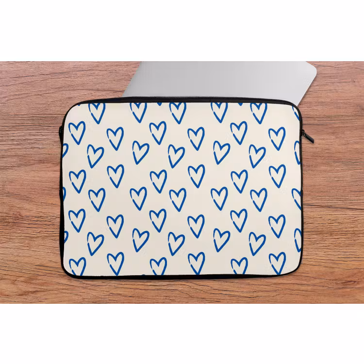 Laptophoes - Hartjes patroon - Blauw - Beige - Liefde — 2