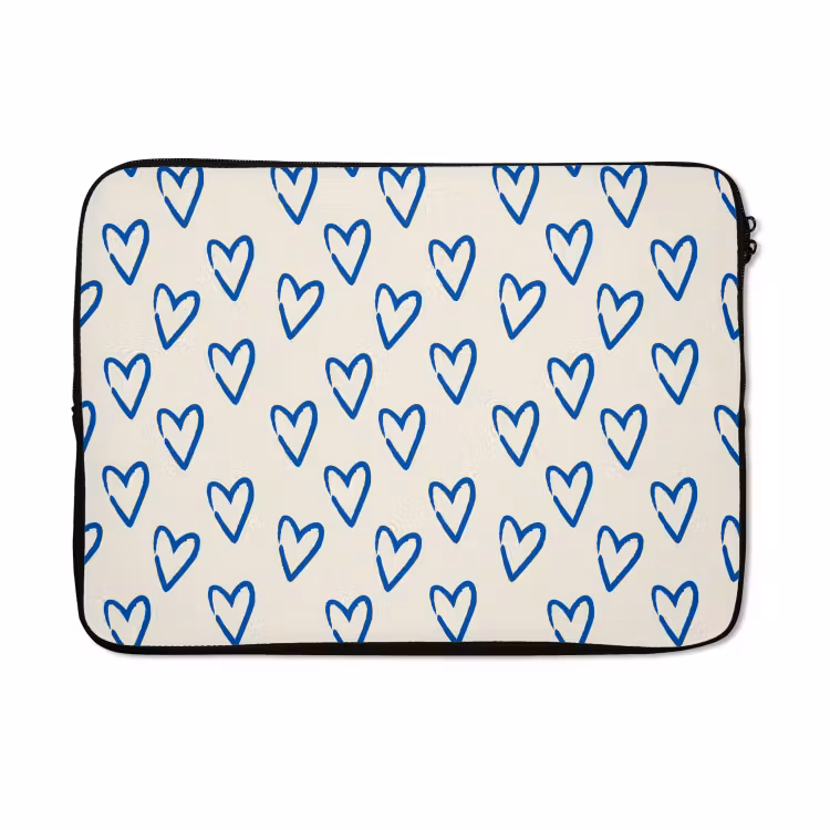 Laptophoes - Hartjes patroon - Blauw - Beige - Liefde — 5