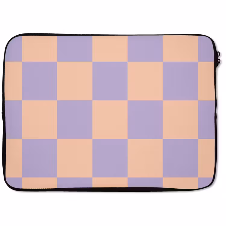 Laptophoes - Schaakbord patroon - Paars - Roze - Blokjes — 1