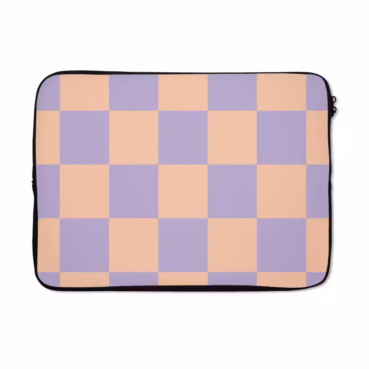 Laptophoes - Schaakbord patroon - Paars - Roze - Blokjes — 5