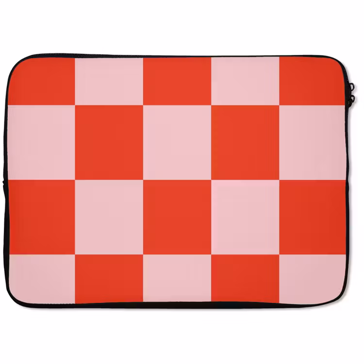 Laptophoes - Schaakbord patroon - Rood - Roze - Blokjes — 1