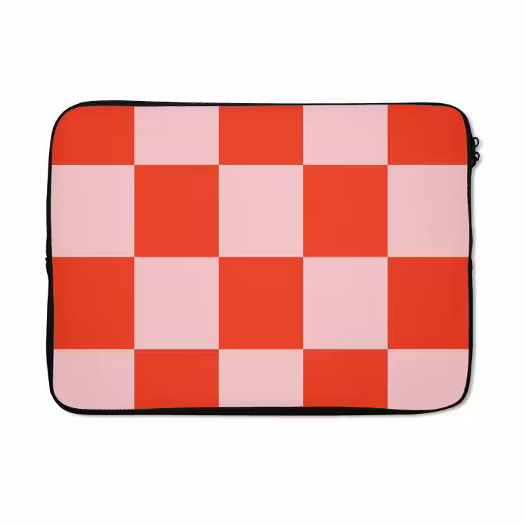 Laptophoes - Schaakbord patroon - Rood - Roze - Blokjes — 5
