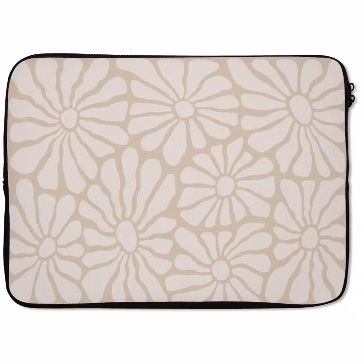 Laptophoes - Bloemen - Print - Beige - Bruin - Minimalistisch — 1