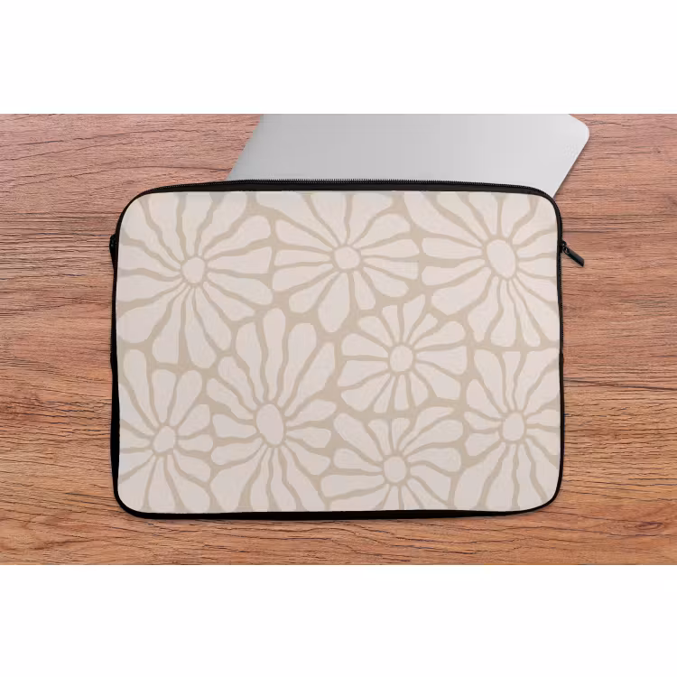 Laptophoes - Bloemen - Print - Beige - Bruin - Minimalistisch — 2
