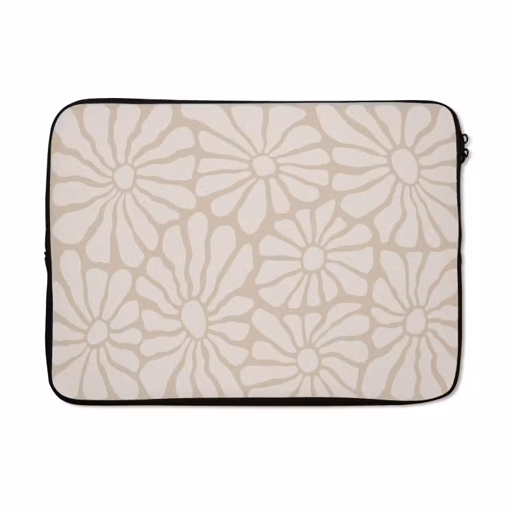 Laptophoes - Bloemen - Print - Beige - Bruin - Minimalistisch — 5