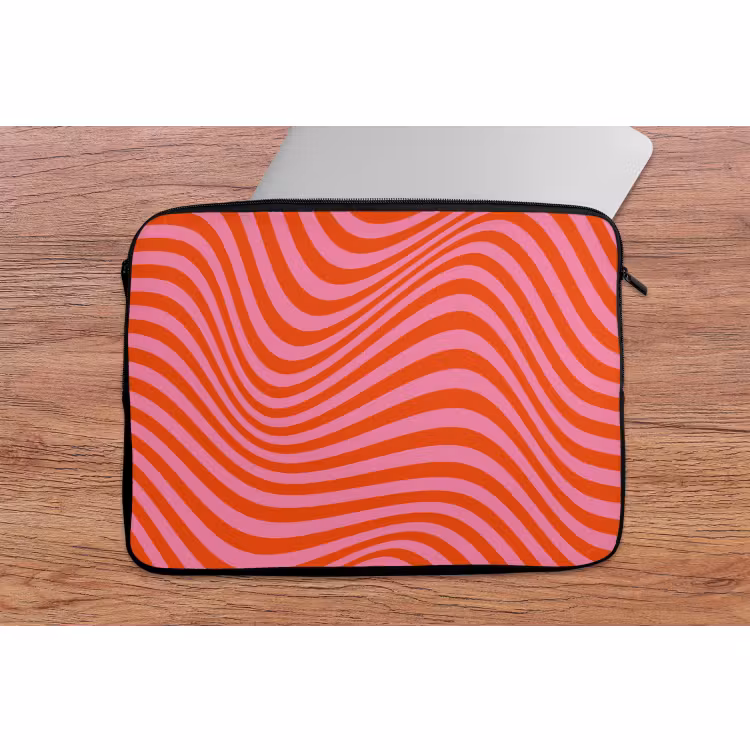Laptophoes - Golvend patroon - Rood - Roze - Lijnen — 2