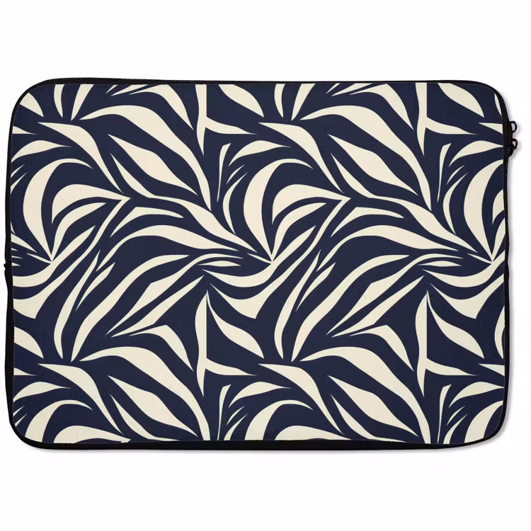 Laptophoes - Bladvormen - Blauw - Patroon - Wit — 1