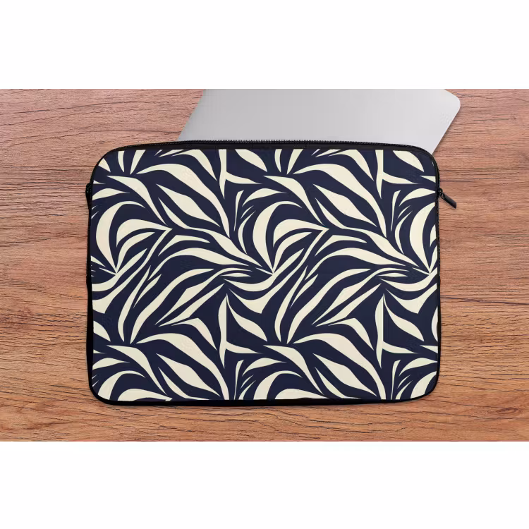 Laptophoes - Bladvormen - Blauw - Patroon - Wit — 2